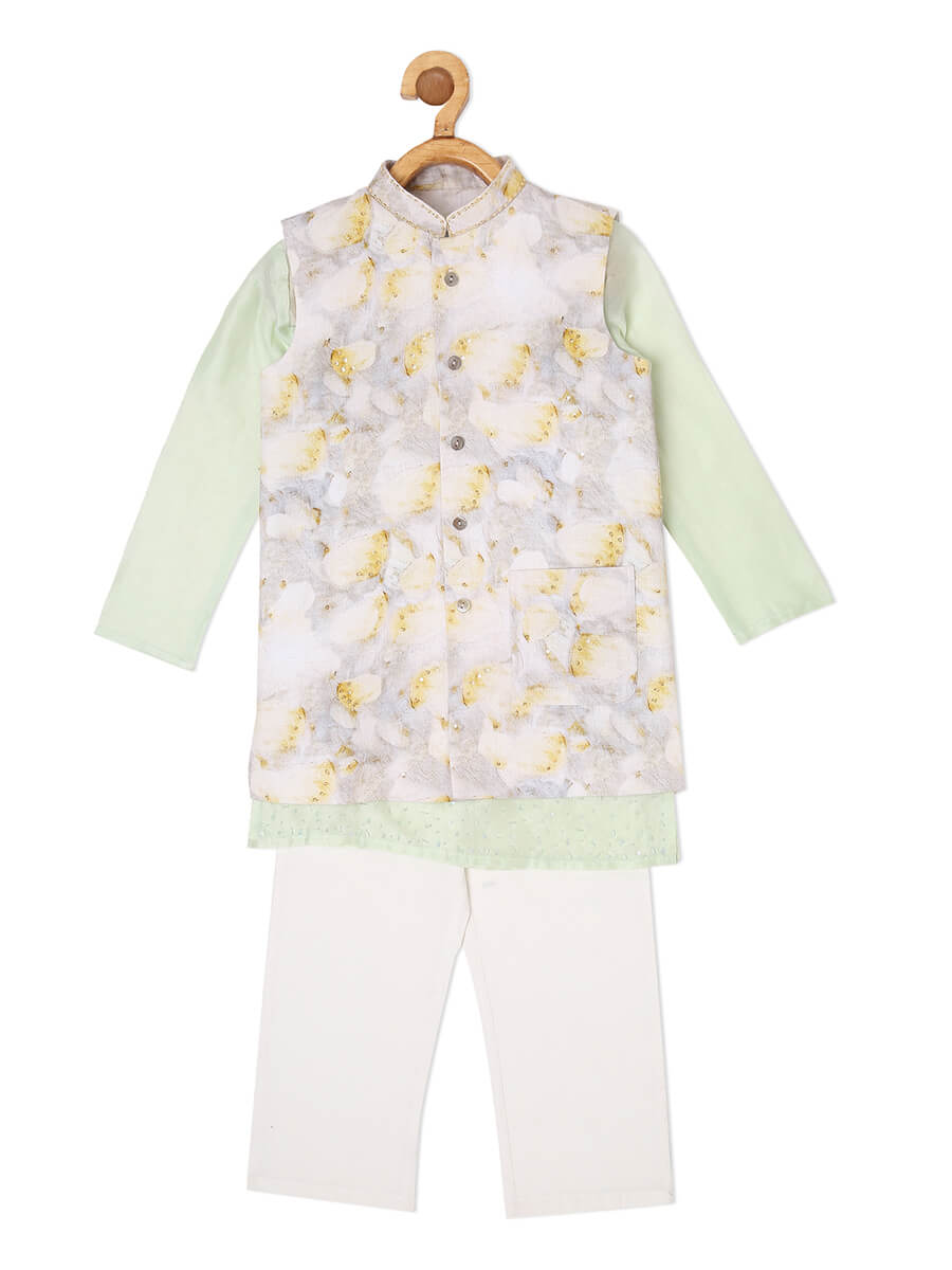 MINT GREEN KURTA PYJAMA WITH FLORAL BANDI